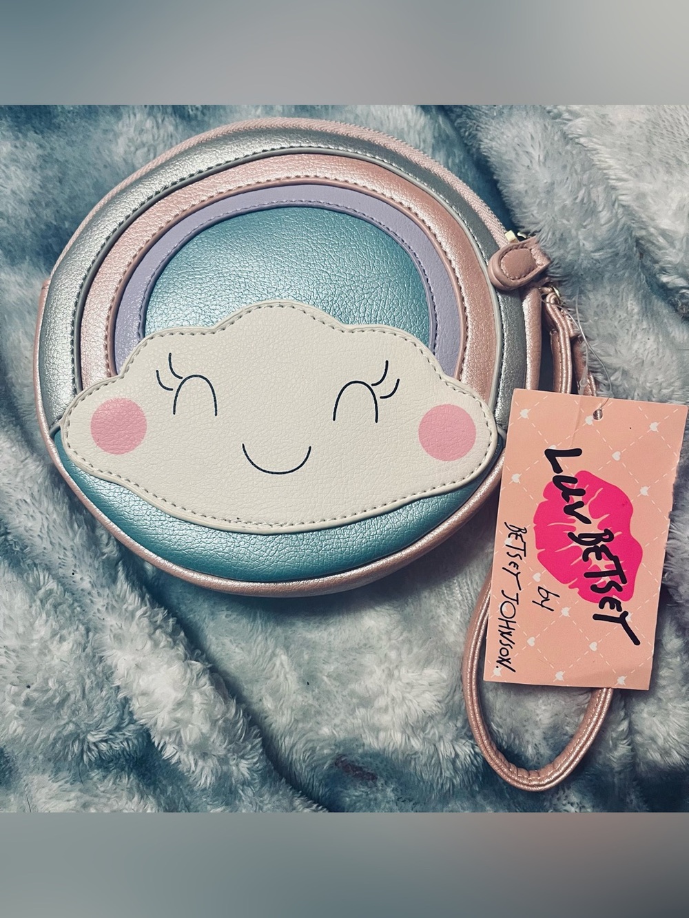 Betsey Johnson Metallic Teal Rainbow Cloud Coin Purse/Wristlet